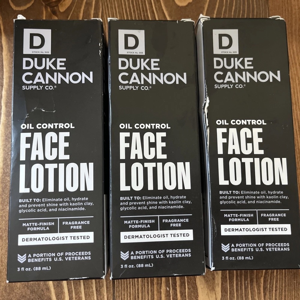 3x Duke Cannon Oil Control Face Lotion (3 oz) Fragrance Free (Lot of 3) BOX WEAR
